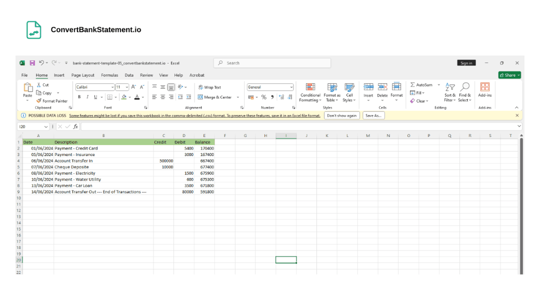 Import bank statement into Excel 