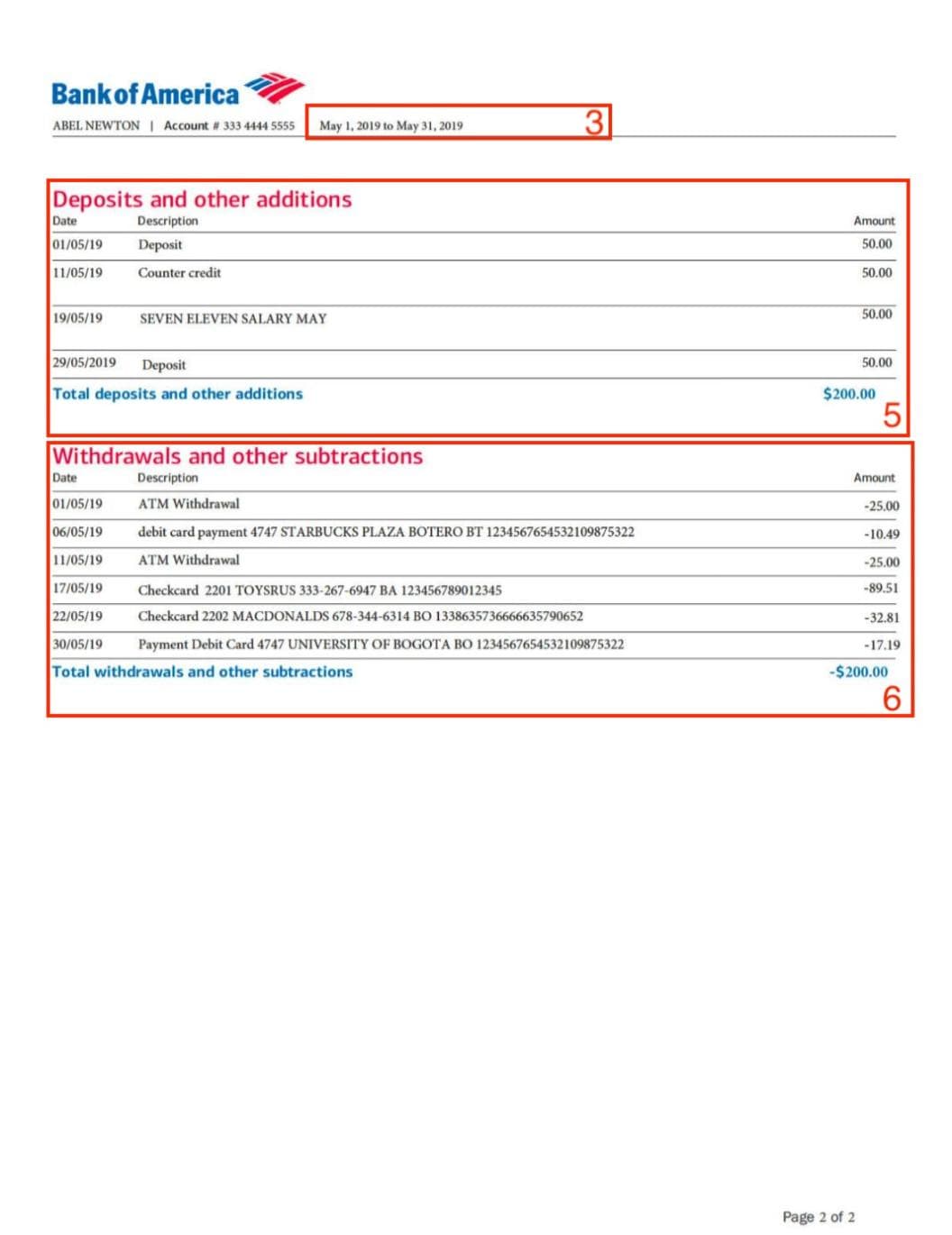Bank of America statement 2